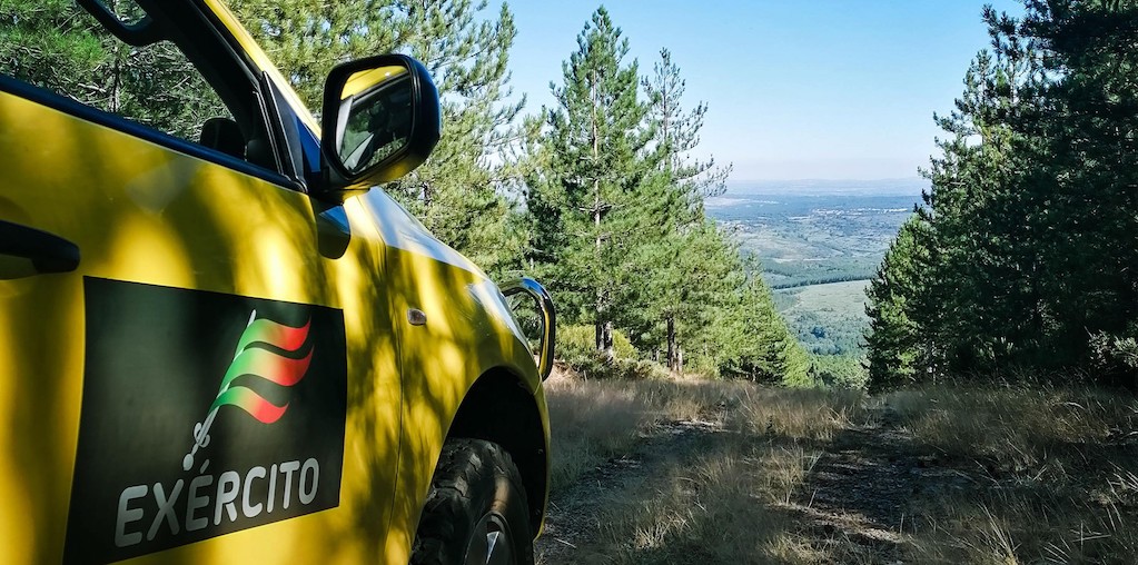 carro exército a vigiar floresta